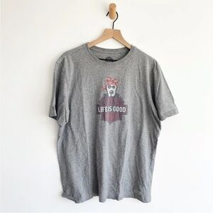 Life is Good Men's T-Shirt let's Ride Biker Motorcycle Dog Gray Size Large